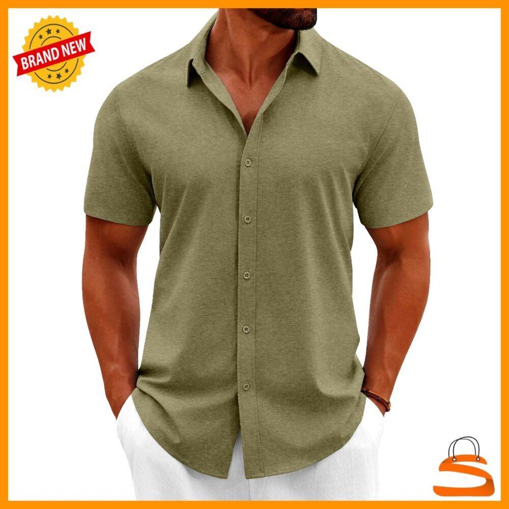 Short Sleeve Button Down Shirt Casual Summer Beach Vacation Wedding Wear